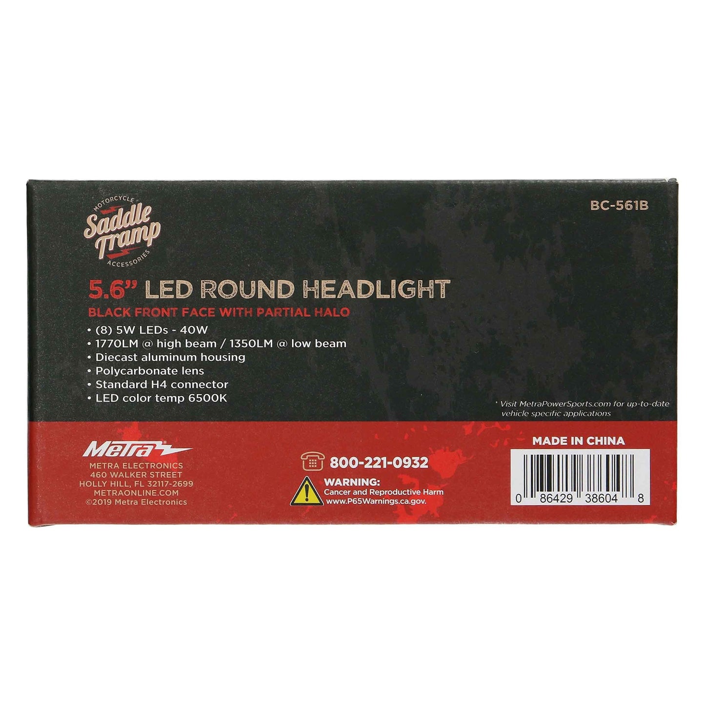 Saddle Tramp Motorcycle Headlights - 5.6" Round Black w/Partial Halo