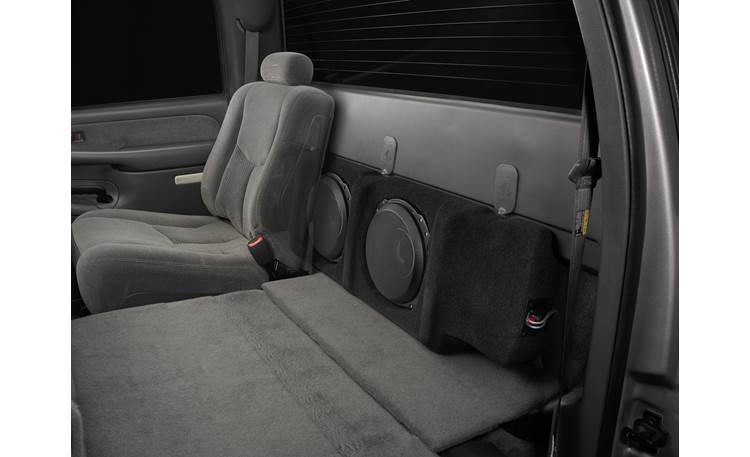 JL Audio Stealthbox® Custom-fit fiberglass enclosure with two 10" 10TW3-D8 subwoofers — fits select 1998-2007 Chevrolet Silverado or GMC Sierra Crew Cab trucks (Black)