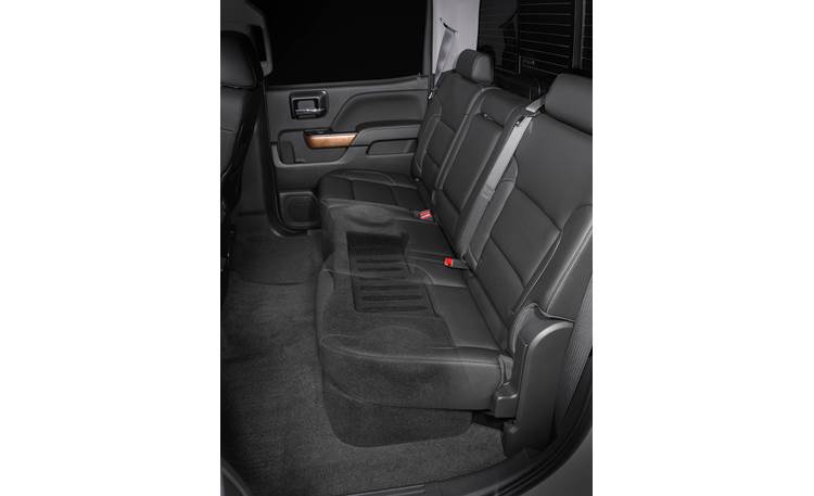 JL Audio Stealthbox® Custom-fit fiberglass enclosure with two 10" TW3-D8 subwoofers — fits select 2014-up Chevrolet Silverado or GMC Sierra Crew Cab trucks (Jet Black)