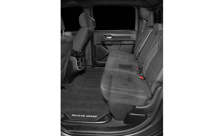 JL Audio Stealthbox® Custom-fit fiberglass enclosure with two 12" TW3-D8 subwoofers — fits 2019-up RAM 1500 Crew Cab models with fixed rear seat (Gray)