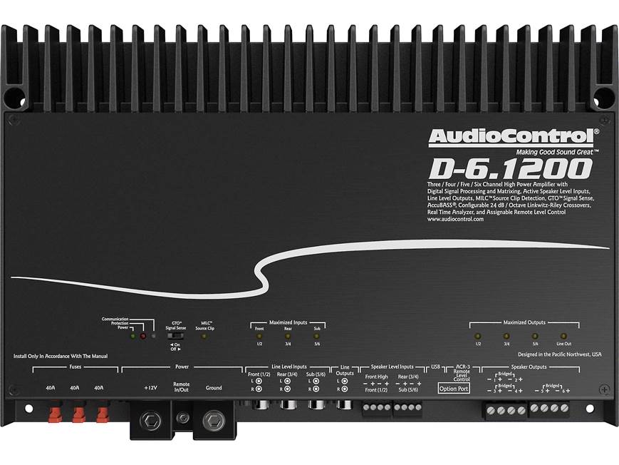 AudioControl D-6.1200 D Series 6-channel car amplifier with digital signal processing — 125 watts RMS x 6
