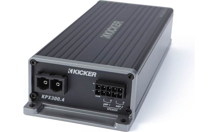 Kicker 50HDR982 Audio kit with two speakers, 4-channel amplifier, and harnesses for select 1998-2013 Harley-Davidson Road Glide motorcycles