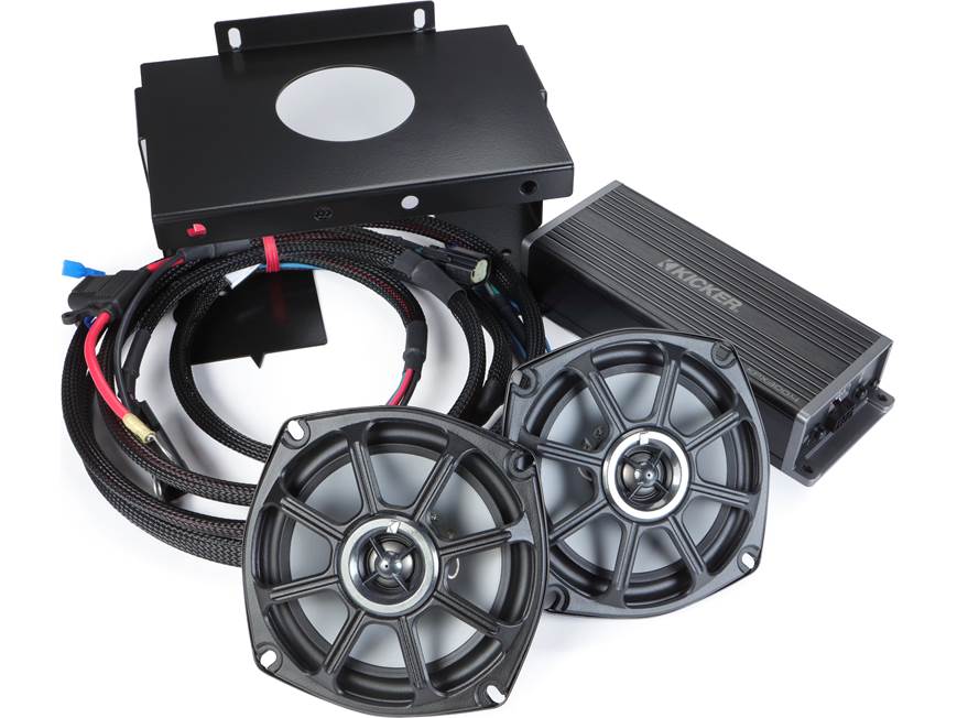 Kicker 50HDS962 Audio kit with 5-1/4" speakers, 4-channel amplifier, and harnesses for select 1996-2013 Harley-Davidson Street Glide, Electra Glide, and Ultra Glide