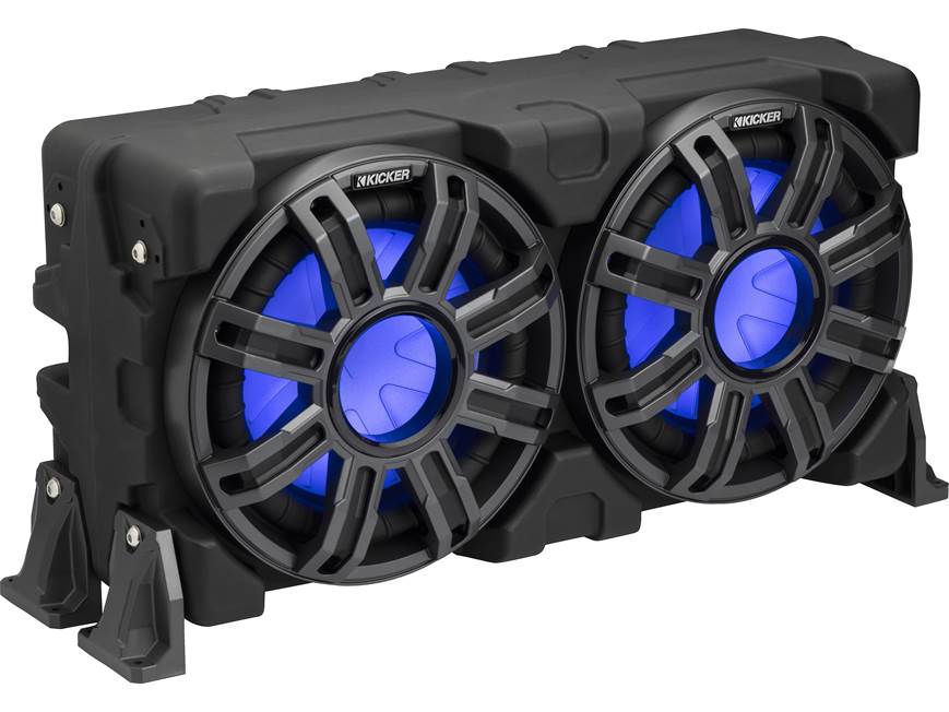 Kicker 51MWLE104 Premium M-Class weatherproof sealed enclosure with one 10" 4-ohm marine subwoofer and one 10" passive speaker