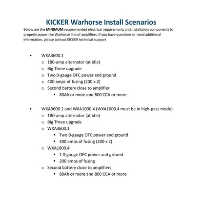 Kicker Warhorse WXA3600.1 Monoblock Subwoofer Amplifier | 3600 Watts x 1 at 1-Ohm - 49WXA36001