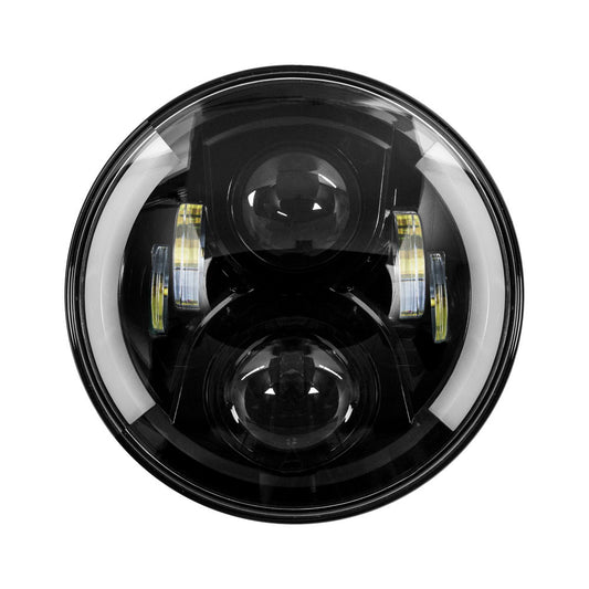 Saddle Tramp BC-703B Round Motorcycle Headlights with Black Face and Partial Halo - 7 Inch