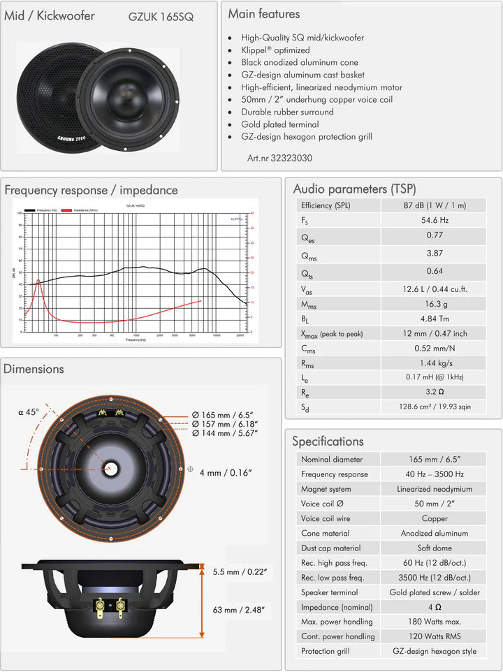 Ground Zero Audio Uranium GZUK 165SQ 6.5″ Sound Quality Midwoofer
