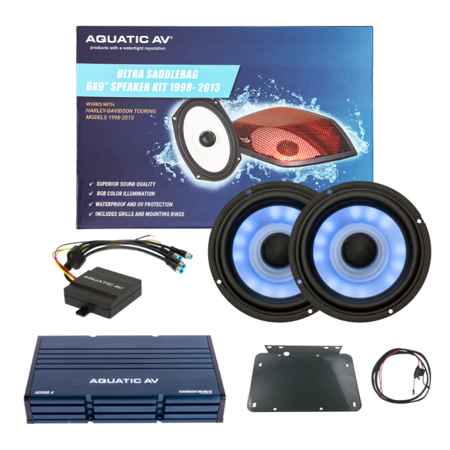 Aquatic AV Road Glide Ultra RGB Speaker/Amp Kit For Harley 1998-2013