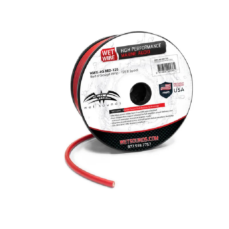 Wet Sounds WWX-4G RED-125 125 ft Spool Red Frosted 4 TRUE AWG Gauge Amp Wire