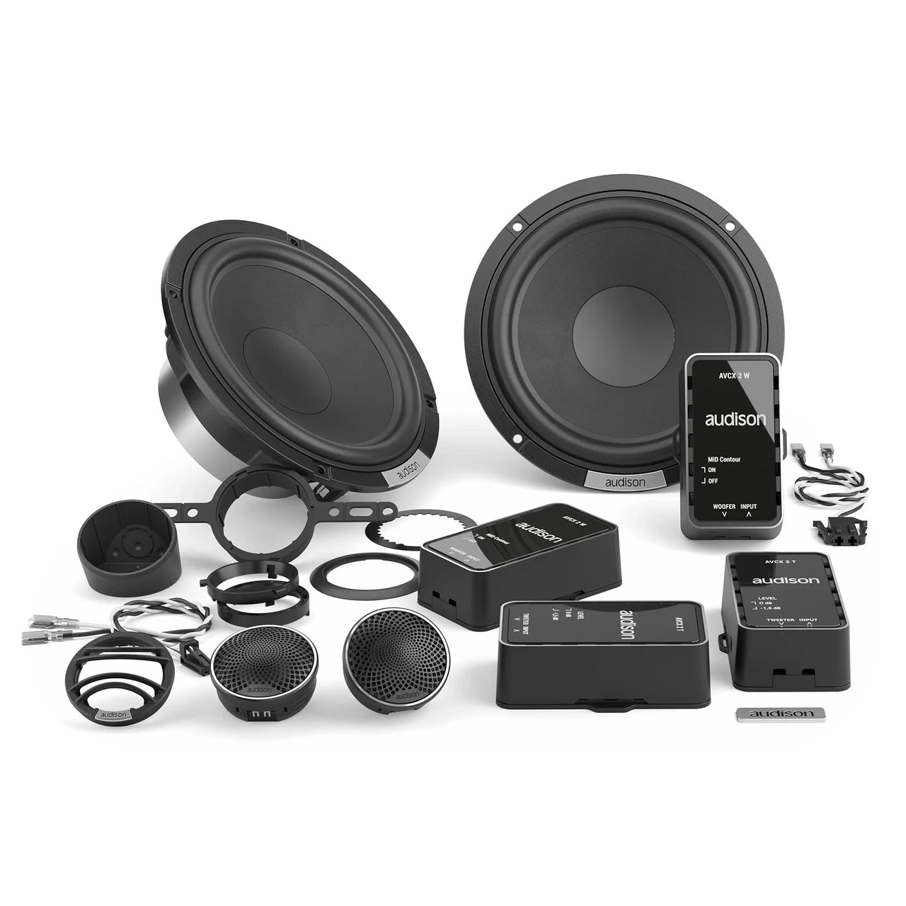 Audison AVK 6 S II 6.5" 6.5" 2-Way Kit: AV1.0 II tweeters, AV 6.5S II speakers, and AVCX 2W & AVCX 2T xovers