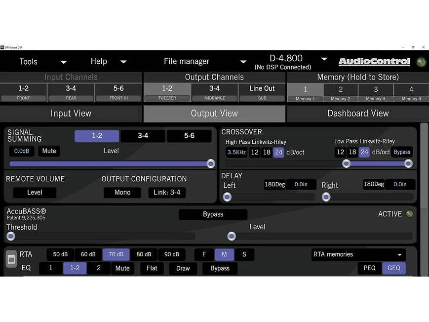 AudioControl D-6.1200 D Series 6-channel car amplifier with digital signal processing — 125 watts RMS x 6