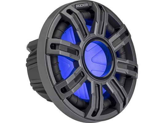 Kicker 51MWF102 Premium M-Class 10" 2-ohm marine subwoofer with RGBW LED lighting — optimized for free-air applications (Charcoal Grille)