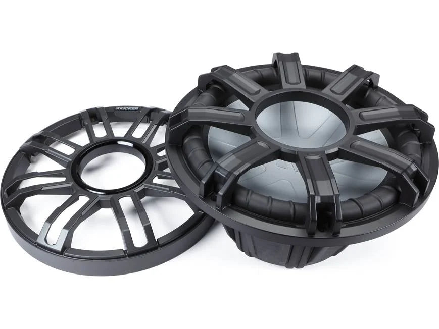 Kicker 51MWF124 Premium M-Class 12" 4-ohm marine subwoofer with RGBW LED lighting — optimized for free-air applications (Charcoal Grille)