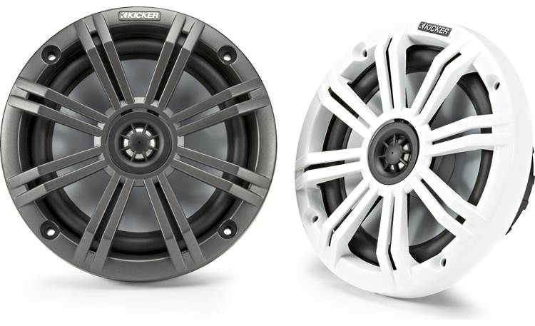 Kicker 45KM654 6-1/2" marine speakers with charcoal and white grilles