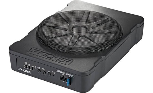 Kicker 46HS10 Hideaway™ compact powered subwoofer with 10" sub and 180-watt amp