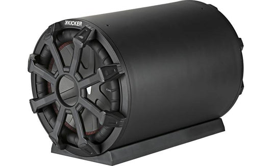 Kicker 46CWTB102 Weather-proof sealed tube enclosure with one 10" 2-ohm subwoofer and 10" passive speaker