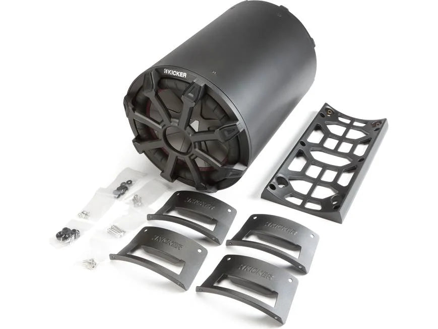 Kicker 46CWTB102 Weather-proof sealed tube enclosure with one 10" 2-ohm subwoofer and 10" passive speaker