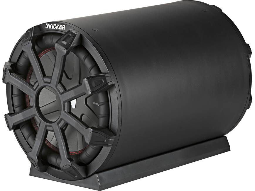 Kicker 46CWTB102 Weather-proof sealed tube enclosure with one 10" 2-ohm subwoofer and 10" passive speaker