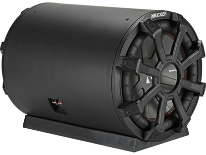 Kicker 46CWTB102 Weather-proof sealed tube enclosure with one 10" 2-ohm subwoofer and 10" passive speaker