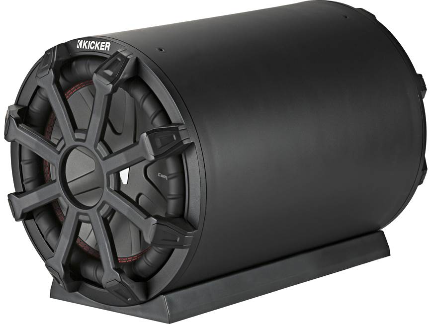 Kicker 46CWTB104 Weather-proof sealed tube enclosure with one 10" 4-ohm subwoofer and 10" passive speaker