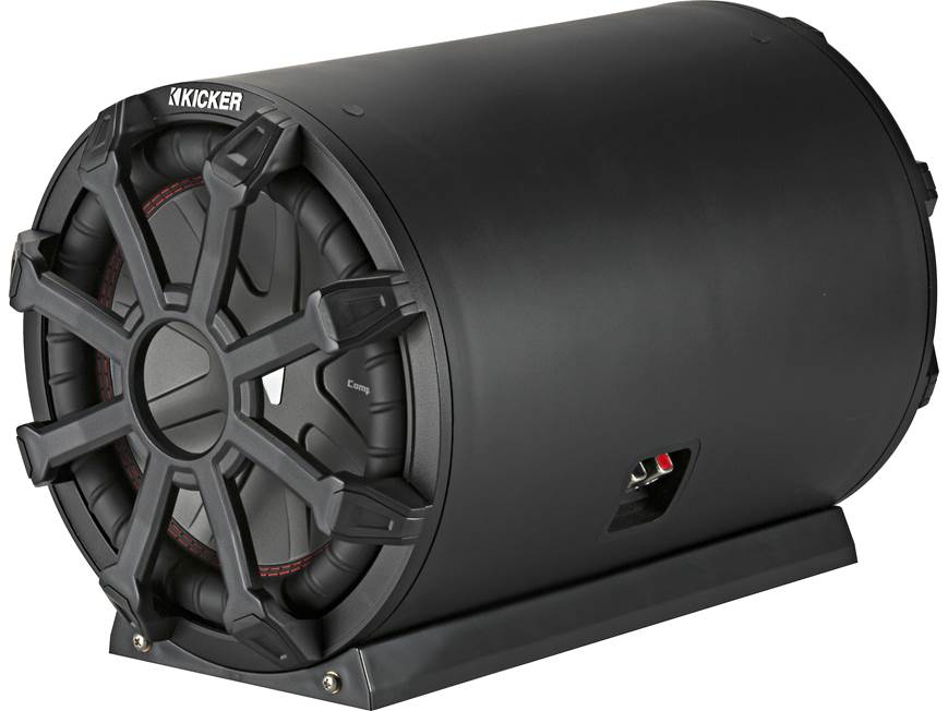 Kicker 46CWTB104 Weather-proof sealed tube enclosure with one 10" 4-ohm subwoofer and 10" passive speaker