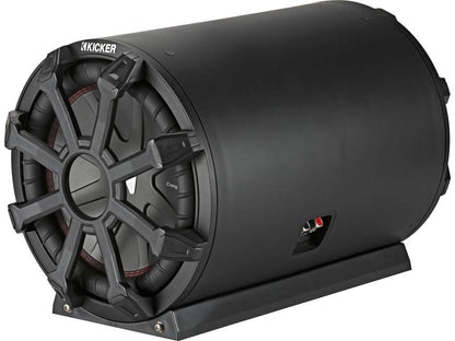 Kicker 46CWTB104 Weather-proof sealed tube enclosure with one 10" 4-ohm subwoofer and 10" passive speaker