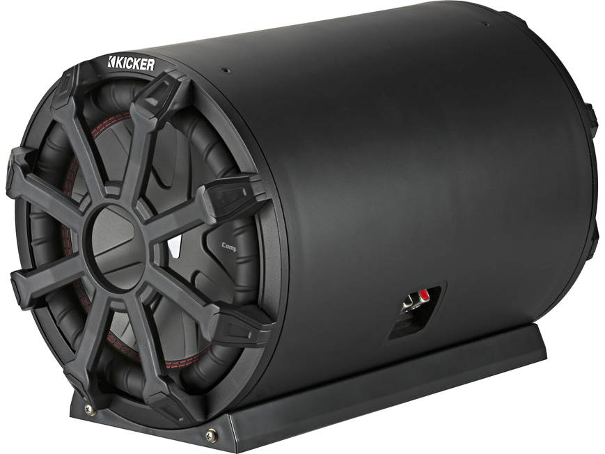 Kicker 46CWTB104 Weather-proof sealed tube enclosure with one 10" 4-ohm subwoofer and 10" passive speaker