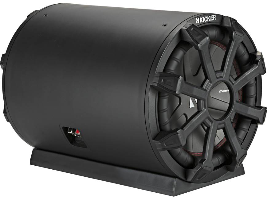 Kicker 46CWTB104 Weather-proof sealed tube enclosure with one 10" 4-ohm subwoofer and 10" passive speaker