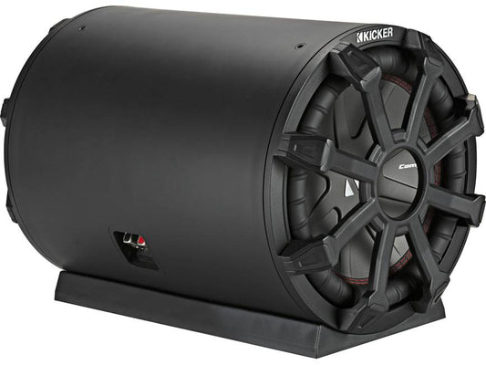 Kicker 46CWTB104 Weather-proof sealed tube enclosure with one 10" 4-ohm subwoofer and 10" passive speaker