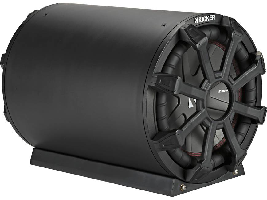 Kicker 46CWTB104 Weather-proof sealed tube enclosure with one 10" 4-ohm subwoofer and 10" passive speaker