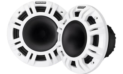 Kicker 48KMXL654 6-1/2" marine speakers with white and gray grilles