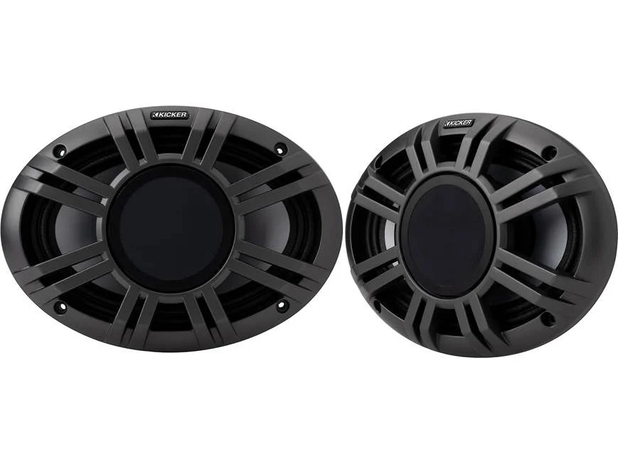 Kicker 48KMXL694 6"x9" LED marine speakers with white and charcoal grilles