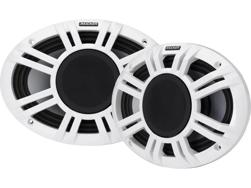 Kicker 48KMXL694 6"x9" LED marine speakers with white and charcoal grilles