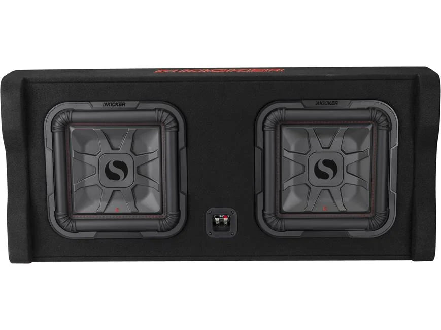 Kicker 49DL7TDF122 Sealed downward-firing enclosure with two L7T 12" shallow-mount square subwoofers