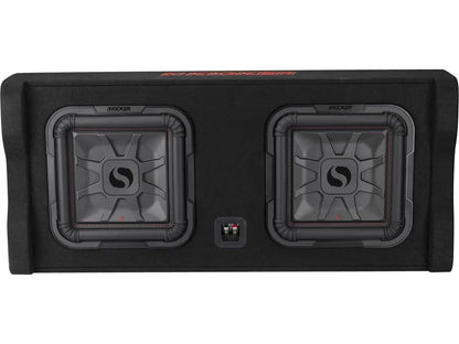 Kicker 49DL7TDF122 Sealed downward-firing enclosure with two L7T 12" shallow-mount square subwoofers