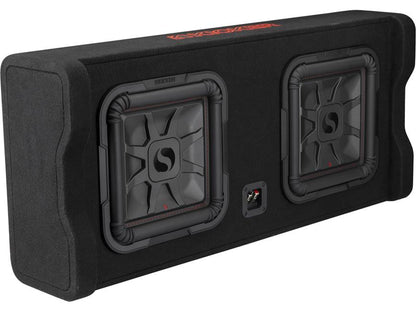 Kicker 49DL7TDF122 Sealed downward-firing enclosure with two L7T 12" shallow-mount square subwoofers