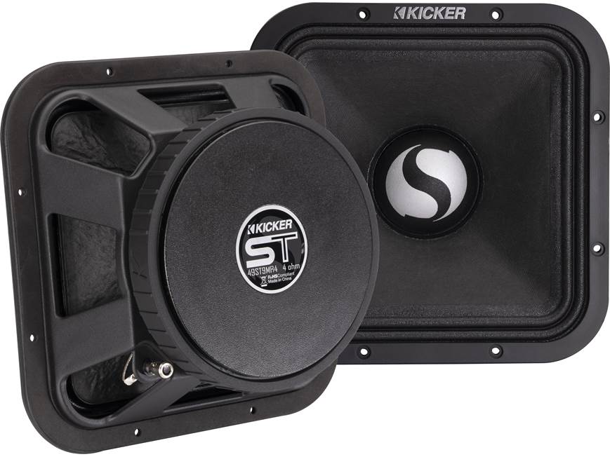 Kicker 49ST9MR4 ST-Series 9" midrange speakers (4-ohm) — designed for SPL-level competition