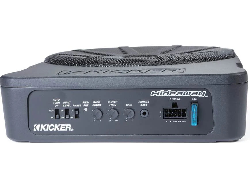 Kicker 51HS10 Hideaway™ compact powered subwoofer with 10" sub and 180-watt amp