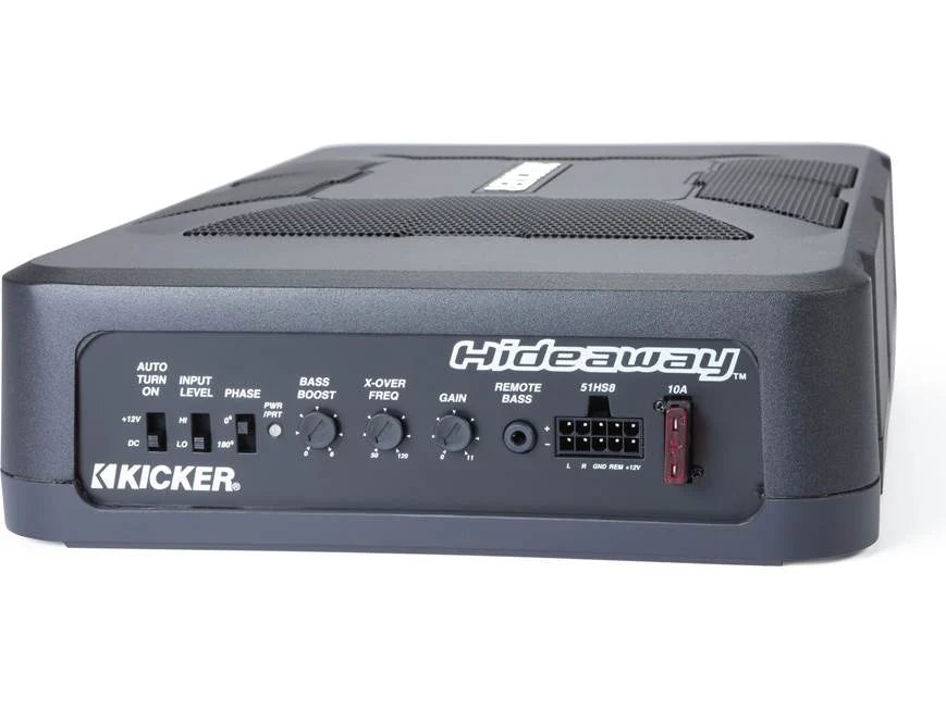 Kicker 51HS8 Hideaway™ compact powered subwoofer with 8" sub and 150-watt amp