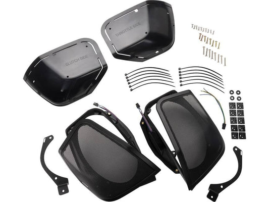 Kicker 52HDBX14 Cut-in motorcycle saddlebag lid kit (unloaded) with RGB LED wiring — fits select 2014-2023 Harley-Davidson models