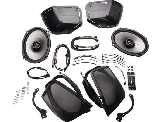 Kicker 52HDBX1469 Saddlebag lid speaker kit with 6"x9" PS69 all-weather coaxial speakers with RGB LED wiring — fits select 2014-2023 Harley-Davidson models
