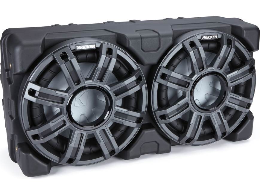 Kicker 51MWLE104 Premium M-Class weatherproof sealed enclosure with one 10" 4-ohm marine subwoofer and one 10" passive speaker