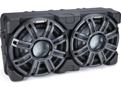 Kicker 51MWLE104 Premium M-Class weatherproof sealed enclosure with one 10" 4-ohm marine subwoofer and one 10" passive speaker