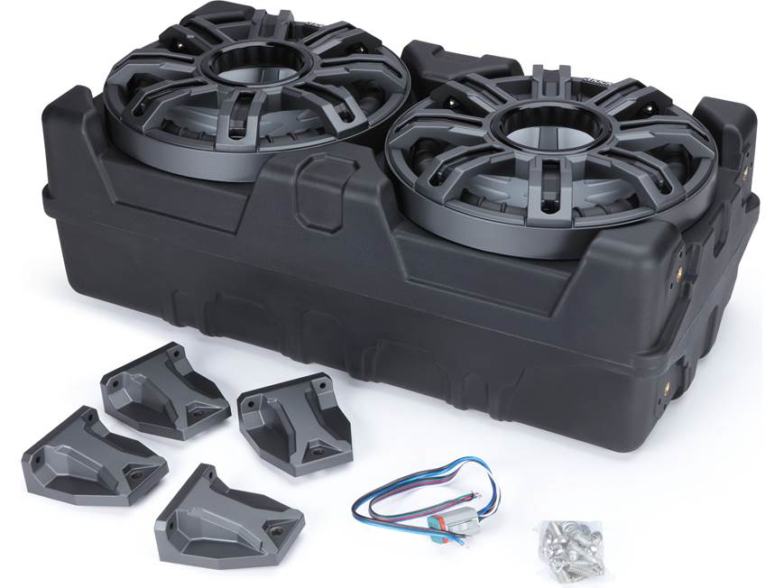 Kicker 51MWLE104 Premium M-Class weatherproof sealed enclosure with one 10" 4-ohm marine subwoofer and one 10" passive speaker
