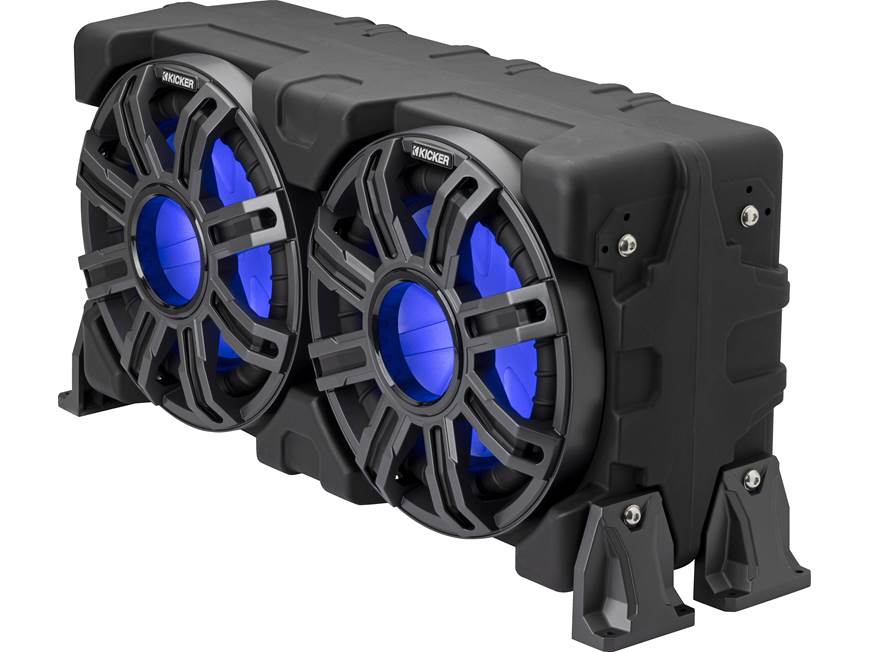 Kicker 51MWLE104 Premium M-Class weatherproof sealed enclosure with one 10" 4-ohm marine subwoofer and one 10" passive speaker