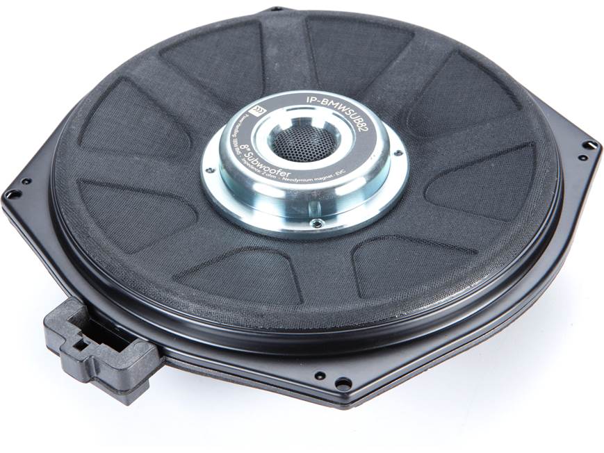 Morel IP-BMWSUB82 8" ultra-slim component subwoofer — designed to fit select BMW vehicles with factory sub
