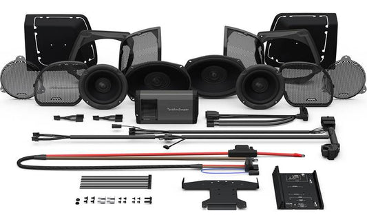 Rockford Fosgate HD14-STG3 Stage 3 audio kit for select 2014-22 Harley-Davidson motorcycles — includes 6-1/2" speakers, 6"x9" bag lid speakers, 4-channel amp