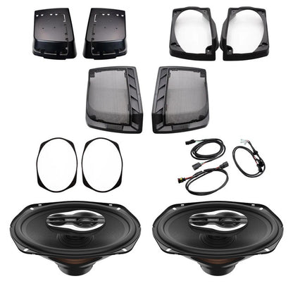 Hertz HD13H 6x9: Compatible with 98-13 Road Glide and Street Glide Saddle Bag Lid Kit with Speaker Harness and SX690 NEO.1 3- Way Speakers