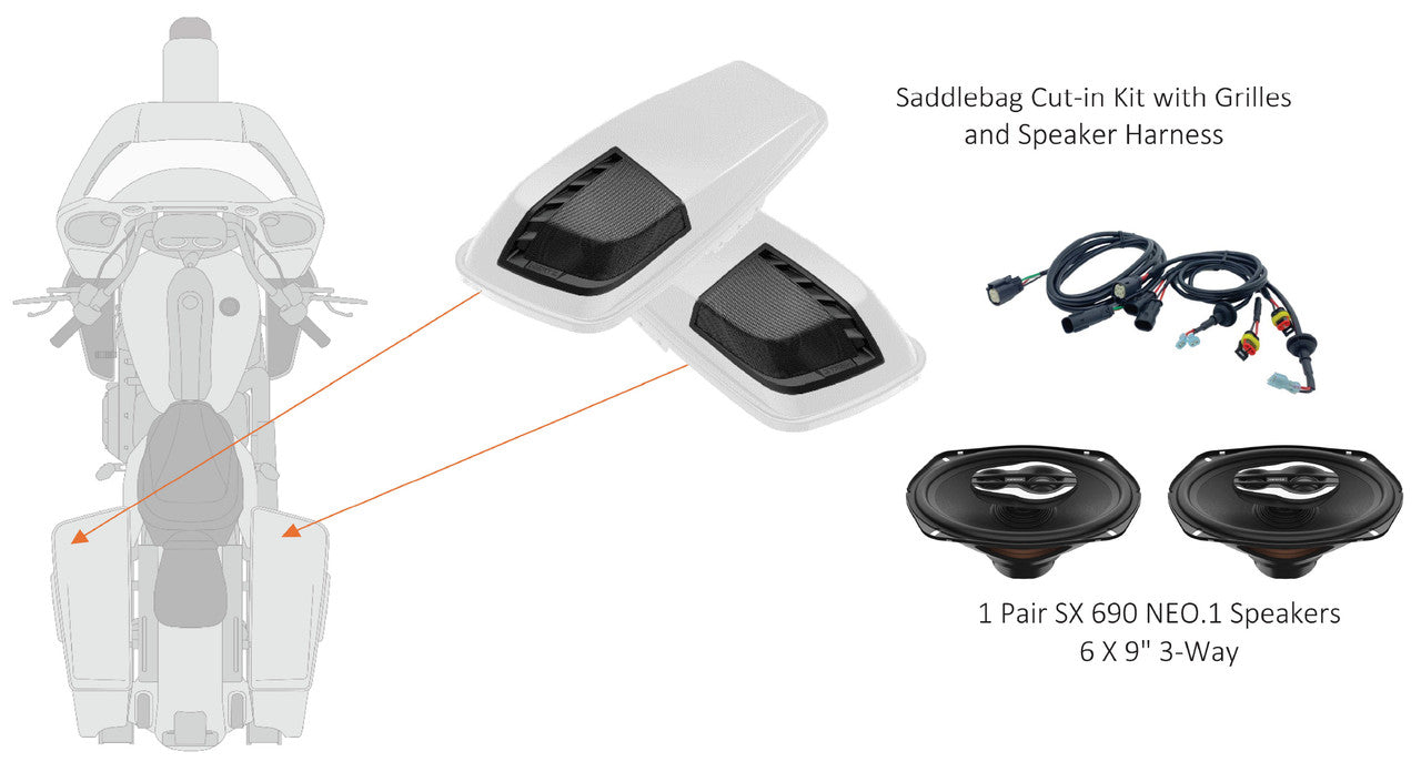 Hertz HD13H 6x9: Compatible with 98-13 Road Glide and Street Glide Saddle Bag Lid Kit with Speaker Harness and SX690 NEO.1 3- Way Speakers