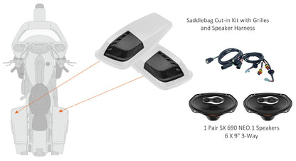 Hertz HD13H 6x9: Compatible with 98-13 Road Glide and Street Glide Saddle Bag Lid Kit with Speaker Harness and SX690 NEO.1 3- Way Speakers